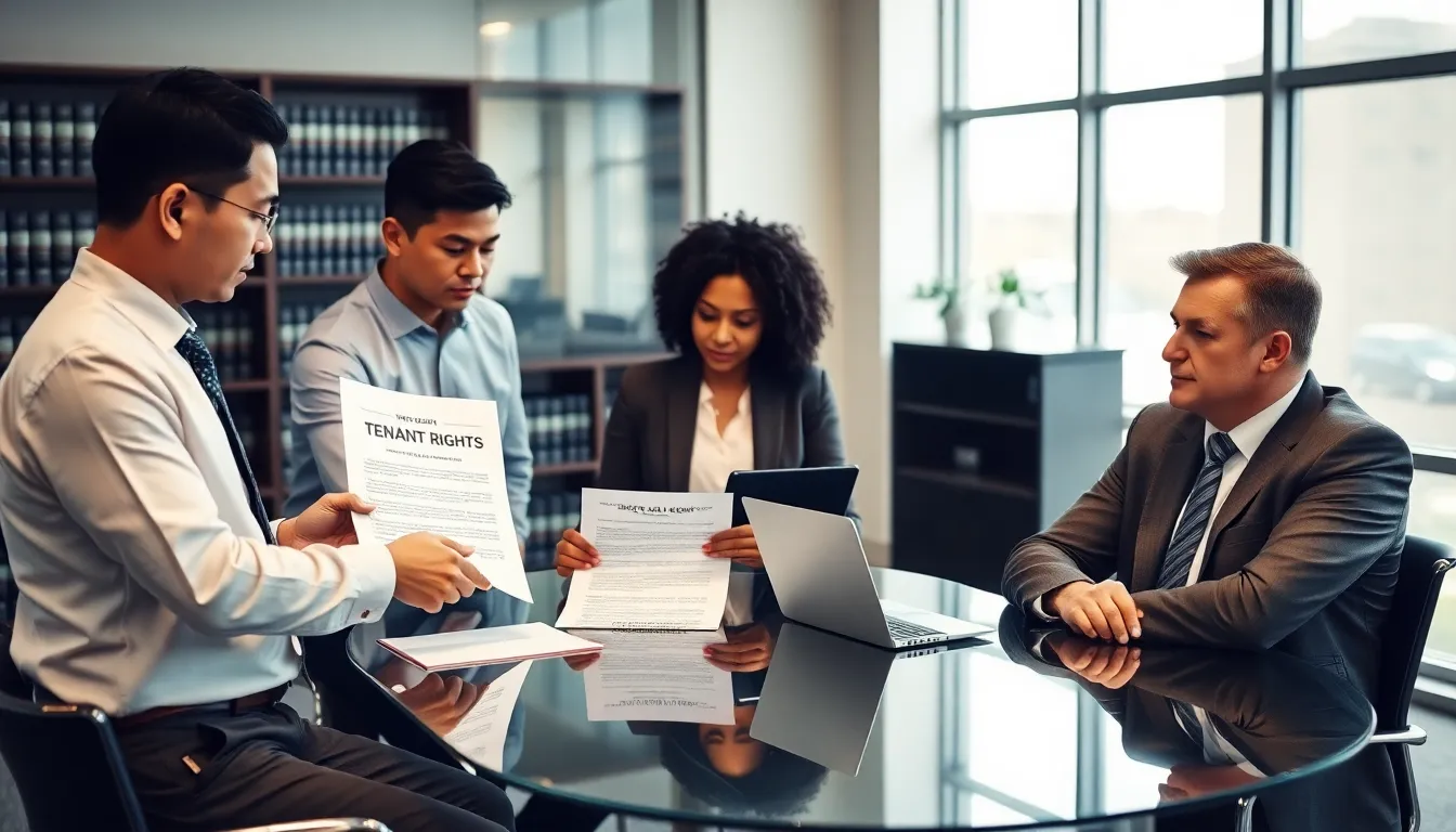 diverse team discussing Missouri tenant laws in a modern office.