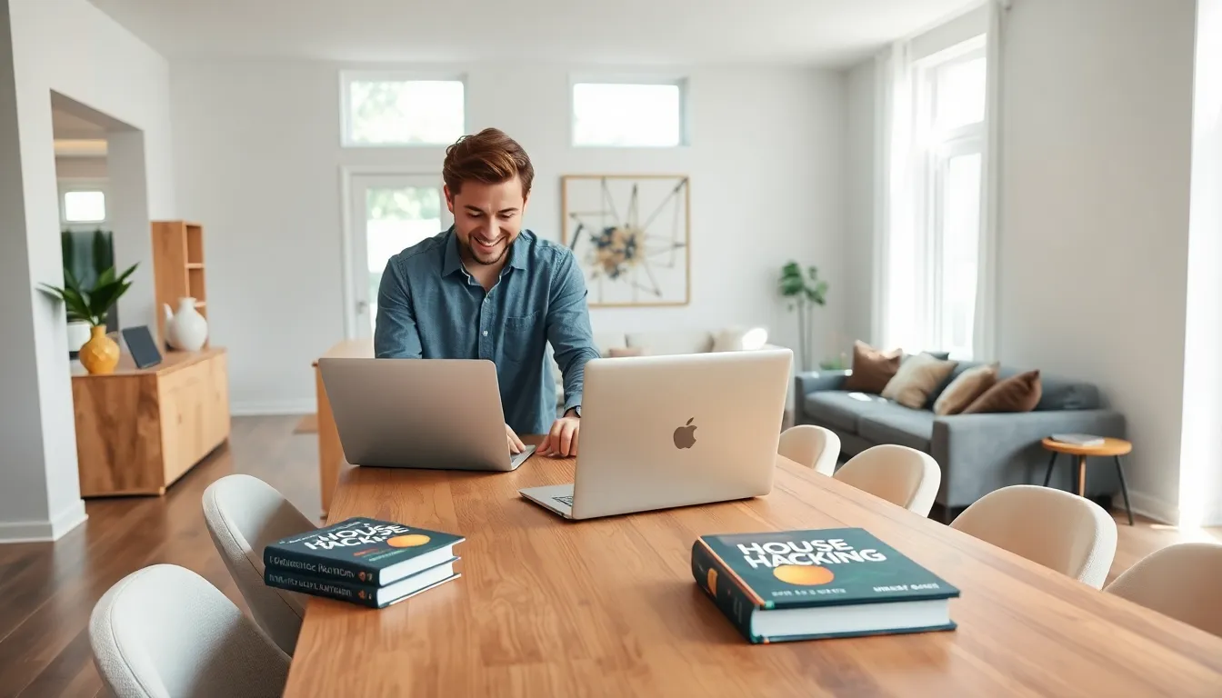 Young couple discussing house hacking in a modern duplex.