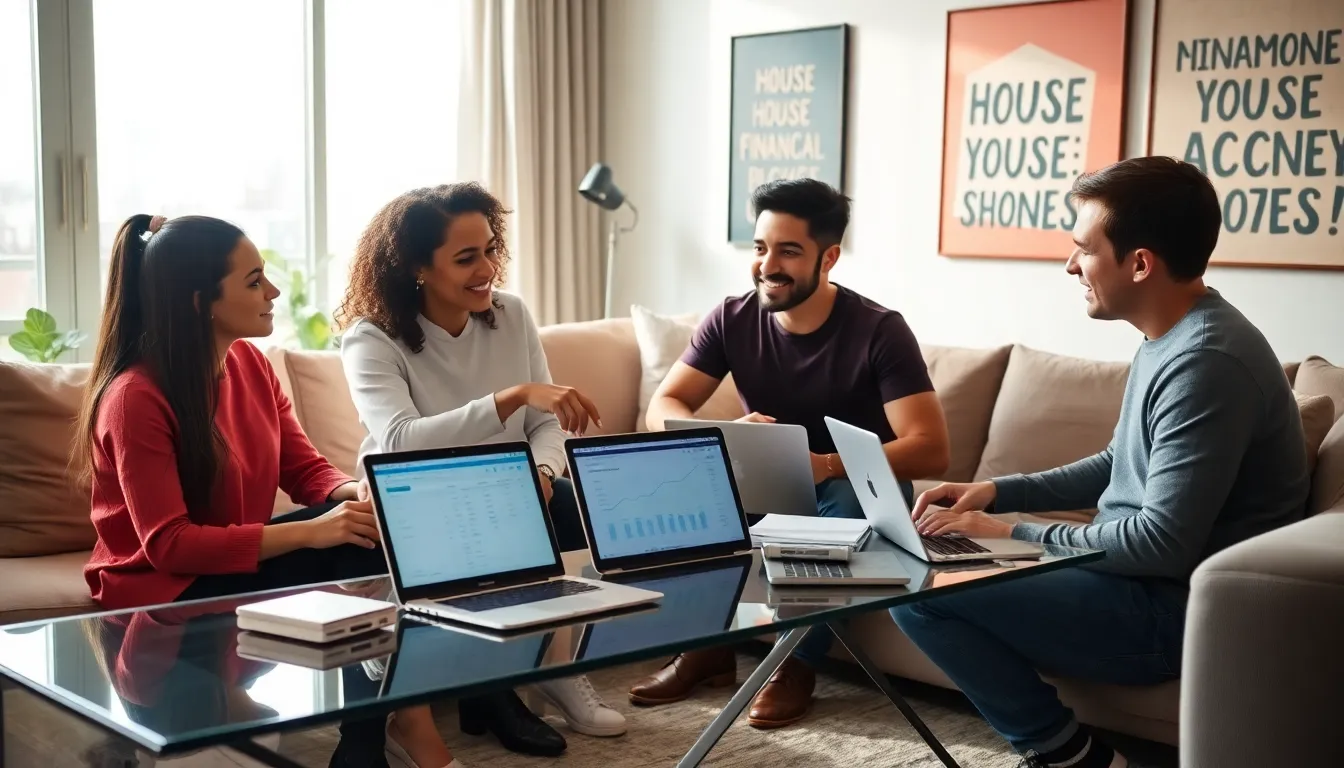 professionals discussing house hacking in a modern living room.